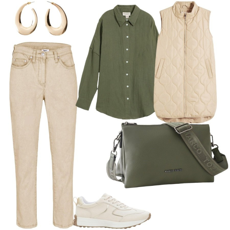 Outfit donna - Il piumino bonprix. Stile Casual per Tutti i giorni. Abbinamento con pantaloni, orecchini, sneakers, camicie, gilet, borse a tracolla.