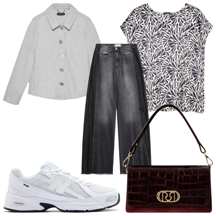 Outfit donna - Total look #2242145. Stile Casual per Tutti i giorni. Abbinamento con sneakers, borse a mano, jeans, t-shirt, blazer.