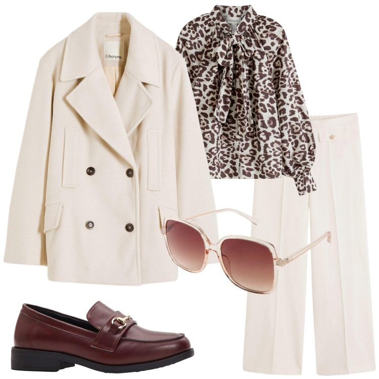 Outfit donna - Capispalla Bonprix. Stile Urban per Serata fuori. Abbinamento con pantaloni, mocassini, camicie, occhiali da sole, caban.