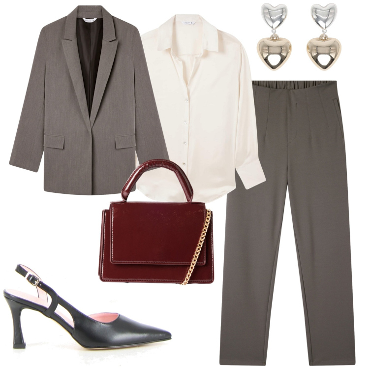 Outfit donna - Back to reality. Stile Urban per Tutti i giorni. Abbinamento con camicie, orecchini, borse a tracolla, blazer, pantaloni chino, décolleté.