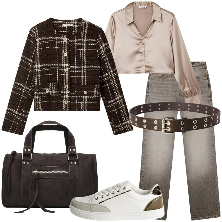 Outfit donna - Terranova - Back to reality. Stile Trendy per Tutti i giorni. Abbinamento con blazer, jeans dritti, camicie, sneakers, borse a mano, cinture.