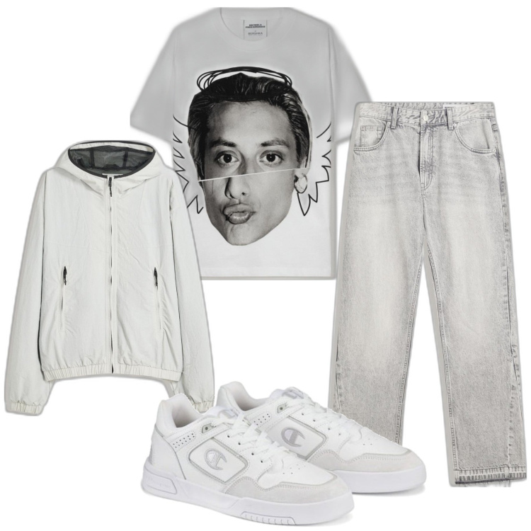 Outfit hombre - Casual look. Estilo Casual para Todos los días. Combinación con sneakers, camiseta, chaquetas, vaqueros rectos.