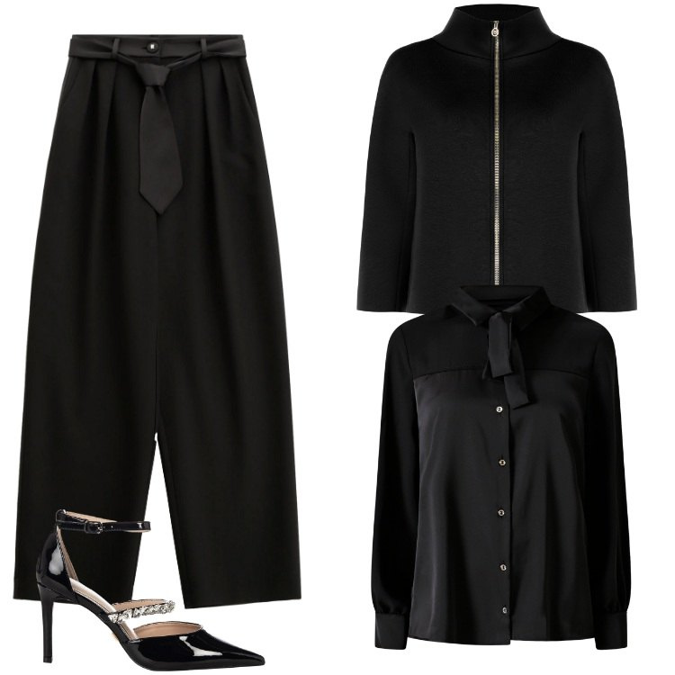 Outfit donna - Total look #2242233. Stile Chic per Serata fuori. Abbinamento con cappe, décolleté, camicie, pantaloni.