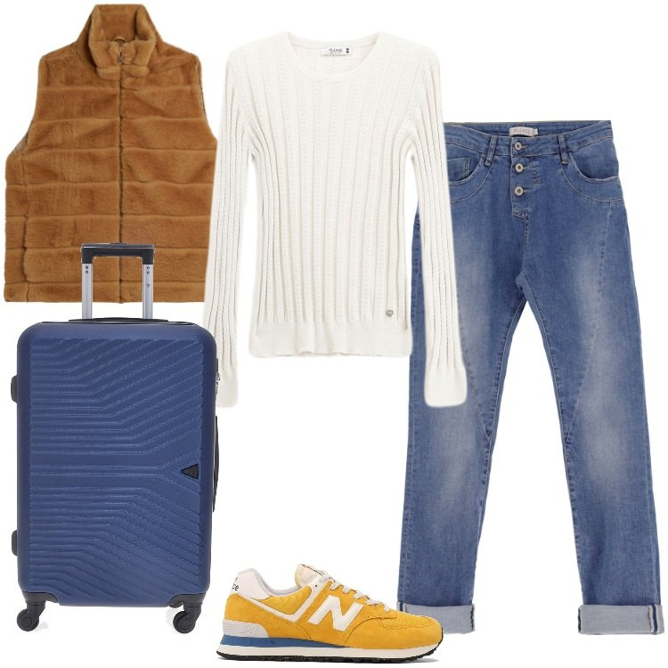 Outfit donna - Total look #2242244. Stile Vintage retrò per Scuola/Università. Abbinamento con sneakers, jeans slim fit, pullovers, gilet, valigie.