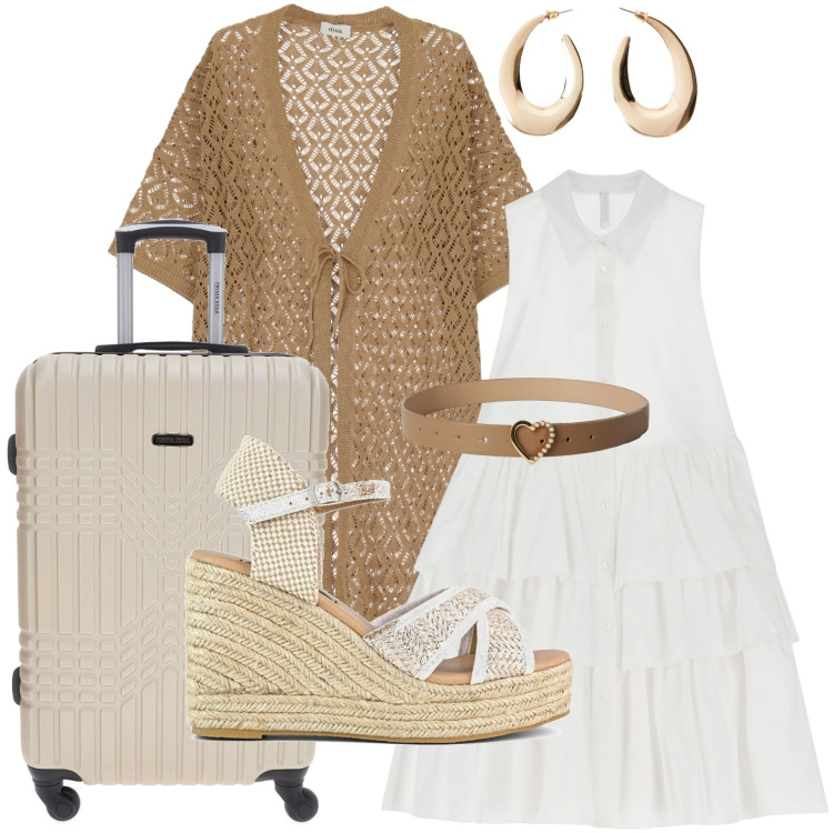 Outfit donna - Duster coat traforato. Stile Boho per Tutti i giorni. Abbinamento con orecchini, cinture, vestiti corti, trench, zeppe, valigie.