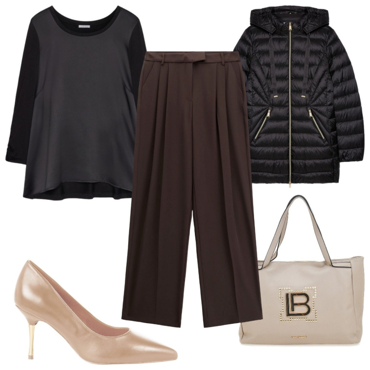 Outfit donna - Total look #2242276. Stile Trendy per Tutti i giorni. Abbinamento con décolleté, pantaloni, piumini, bluse, borse a spalla.