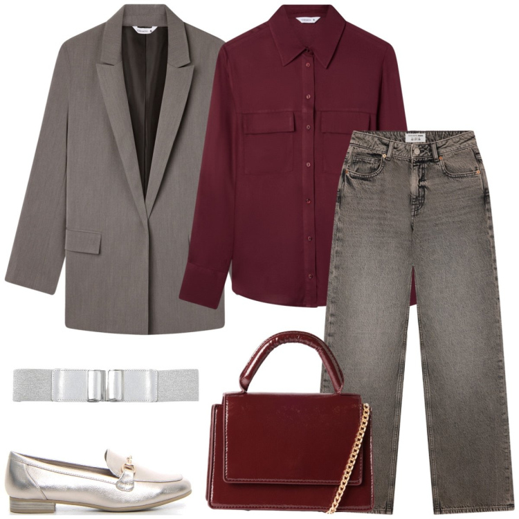 Outfit donna - Total look #2242279. Stile Casual chic per Tutti i giorni. Abbinamento con borse a tracolla, jeans, cinture, blazer, camicie, mocassini.