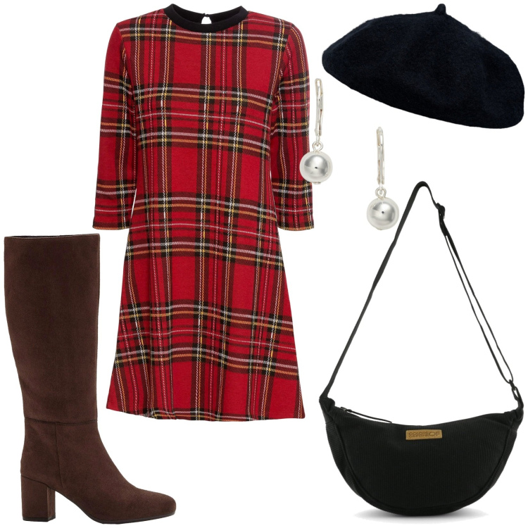 Outfit donna - Bon Ton. Stile Bon Ton per Tutti i giorni. Abbinamento con vestiti corti, stivali, orecchini, cappelli e berretti, borse a tracolla.
