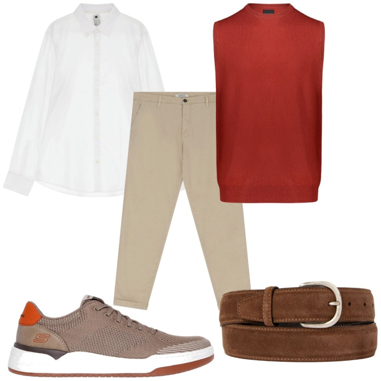 Outfit uomo - Total look #2242300. Stile Casual per Ufficio. Abbinamento con pantaloni chino, camicie, sneakers, cinture, gilet.