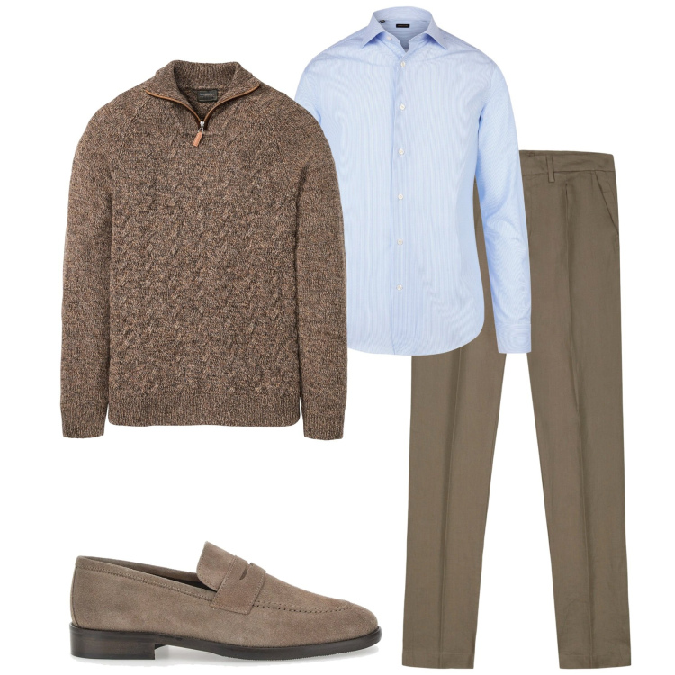 Outfit uomo - Il primo freddo. Stile Urban per Tutti i giorni. Abbinamento con maglieria, camicie, scarpe stringate, pantaloni.