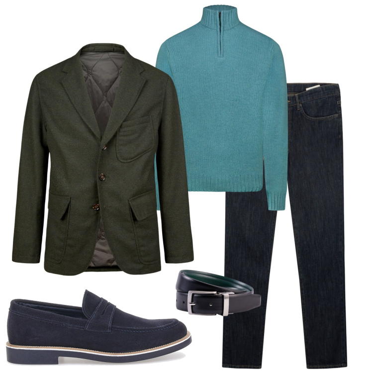 Outfit uomo - Giacca soprabito. Stile Urban per Ufficio. Abbinamento con scarpe stringate, maglieria, jeans, giacche, cinture.
