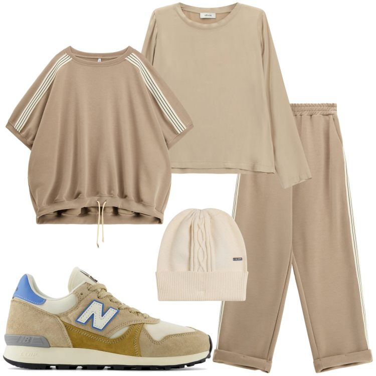 Outfit donna - Tempo libero. Stile Casual per Tutti i giorni. Abbinamento con sneakers, felpe, pantaloni, cappelli, top.