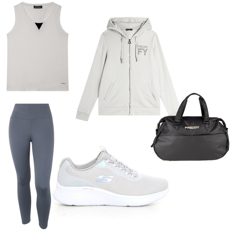 Outfit donna - Sporty chic con Freddy. Stile Sporty chic per Sport. Abbinamento con felpe con cappuccio, canottiere, leggings, borse sportive, sneakers.