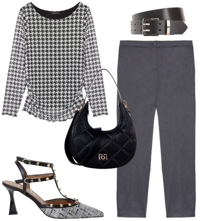 Outfit donna - In città. Stile Urban per Tutti i giorni. Abbinamento con cinture, borse a tracolla, décolleté, bluse, pantaloni.