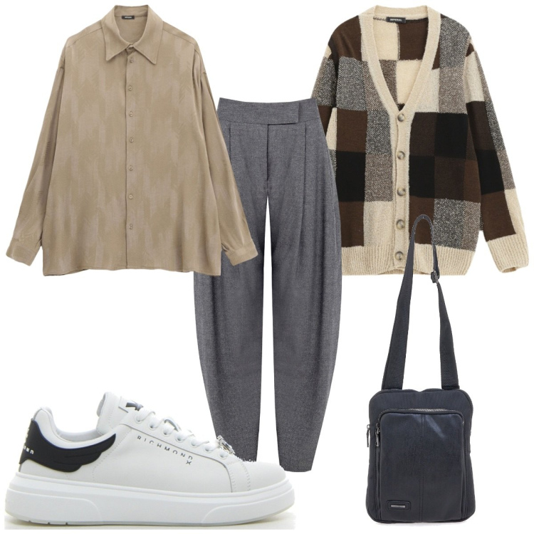 Outfit uomo - Total look #2242385. Stile Casual per Tutti i giorni. Abbinamento con pantaloni, camicie, cardigans, portafogli, sneakers.