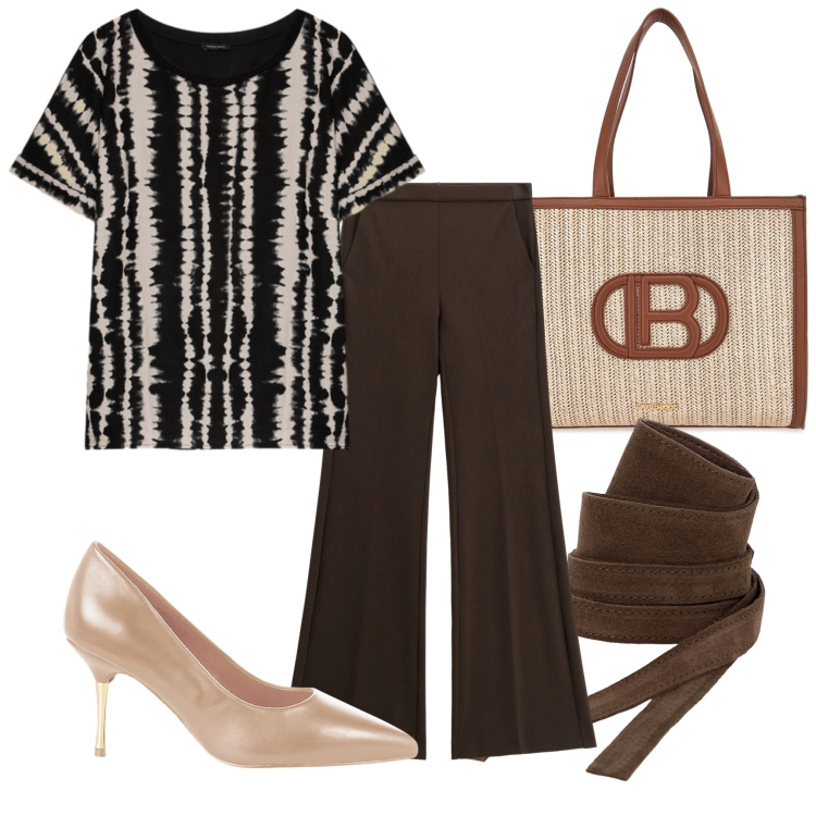 Outfit donna - Casual con il tacco alto. Stile Casual per Tutti i giorni. Abbinamento con décolleté, pantaloni, cinture, bluse, borse a spalla.