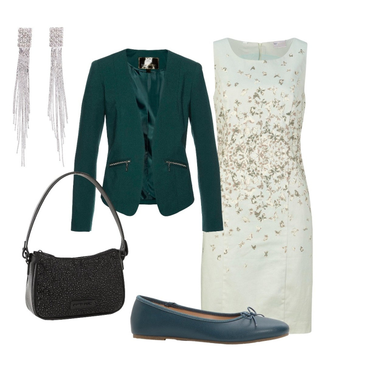 Outfit donna - Cerimonia. Stile Glamour per Cerimonia. Abbinamento con vestiti a tubino, blazer, orecchini, ballerine, borse a mano.