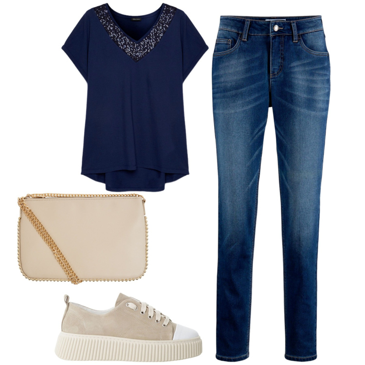 Outfit donna - Total look #2242440. Stile Casual per Tutti i giorni. Abbinamento con jeans boyfriend, borse a tracolla, sneakers, bluse.