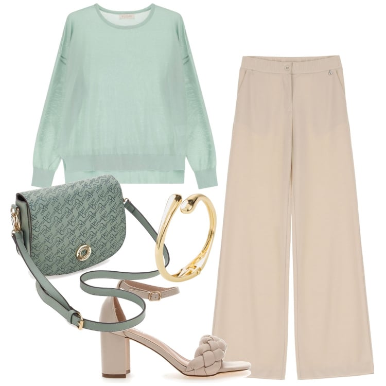 Outfit donna - Settembre. Stile Urban per Tutti i giorni. Abbinamento con braccialetti, pullovers, pantaloni, sandali col tacco, borse a tracolla.