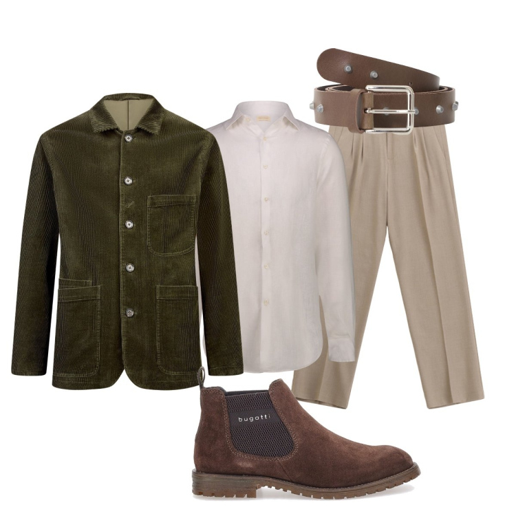 Outfit uomo - In ufficio. Stile Casual per Ufficio. Abbinamento con cinture, pantaloni, stivali e stivaletti, giacche, camicie.