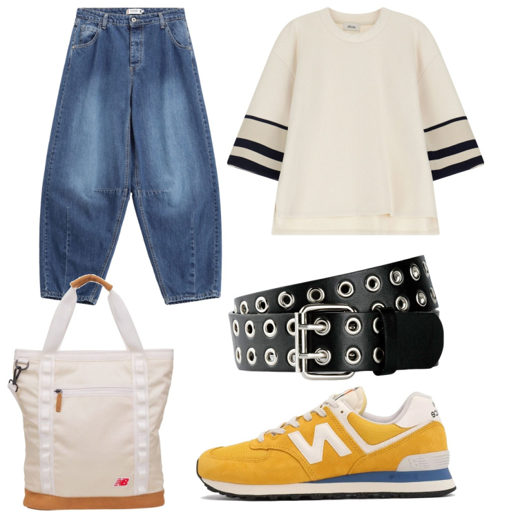 Outfit donna - Si torna a scuola. Stile Casual per Scuola/Università. Abbinamento con cinture, shopping bag, sneakers, jeans, felpe.