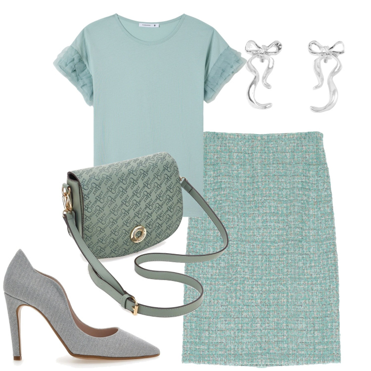 Outfit donna - Settembre. Stile Urban per Tutti i giorni. Abbinamento con t-shirt, orecchini, gonne longuette, décolleté, borse a tracolla.