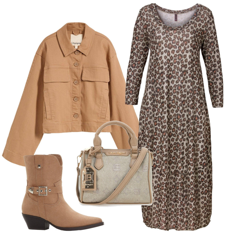 Outfit donna - Total look #2242556. Stile Etnico per Tutti i giorni. Abbinamento con vestiti midi/longuette, blazer, stivaletti texani, borse a tracolla.