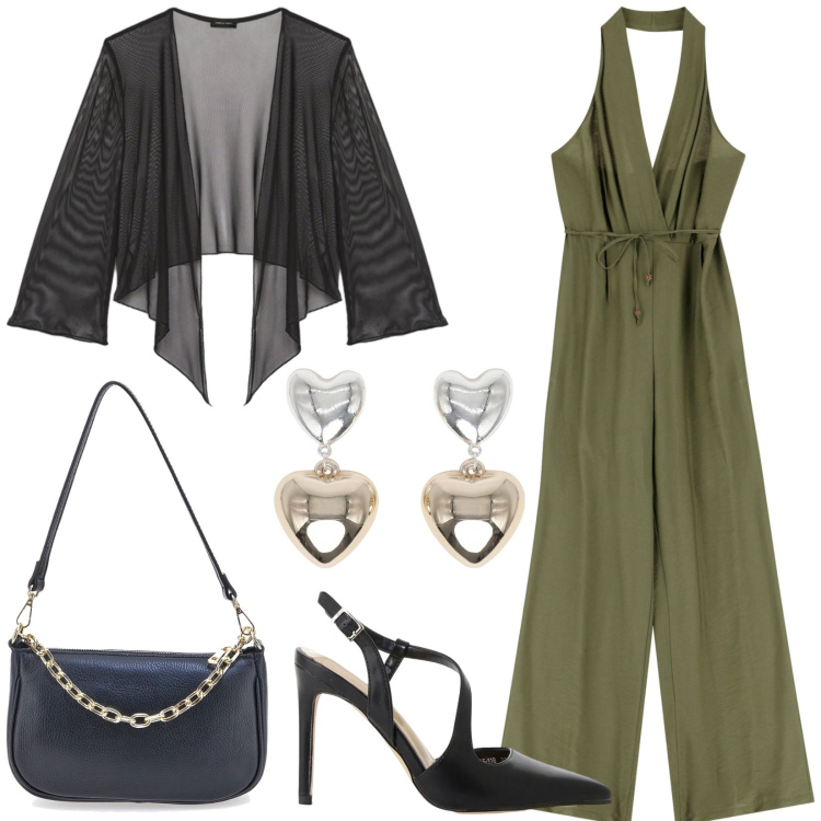 Outfit donna - Total look #2242562. Stile Casual chic per Serata fuori. Abbinamento con orecchini, décolleté, tute, borse a tracolla, bolero.