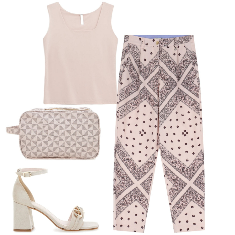 Outfit donna - Total look #2242563. Stile Basic per Tutti i giorni. Abbinamento con canottiere, pantaloni chino, sandali col tacco, valigie.
