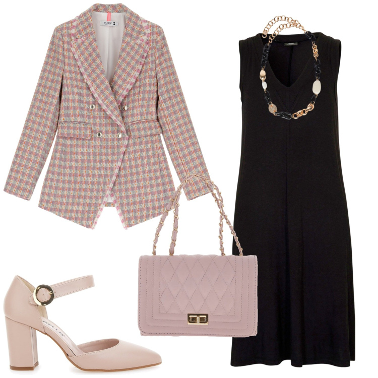 Outfit donna - Total look #2242573. Stile Chic per Serata fuori. Abbinamento con vestiti, blazer, borse a tracolla, collane, décolleté.