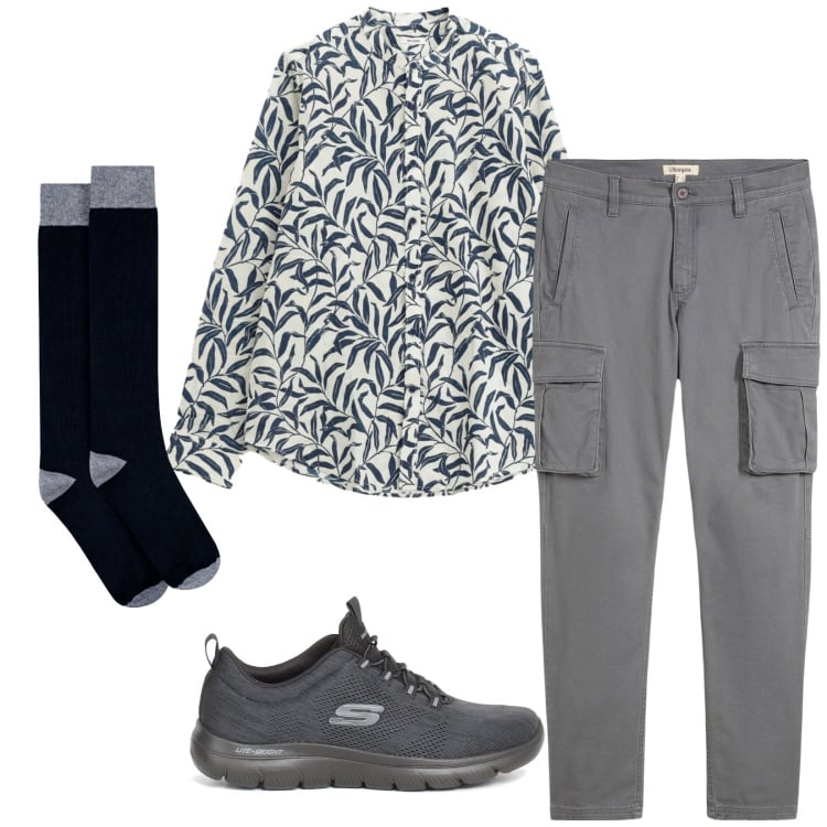 Outfit uomo - Total look #2242574. Stile Casual per Tutti i giorni. Abbinamento con pantaloni cargo, camicie, calzini, sneakers.