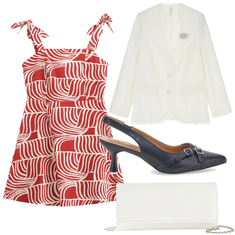 Outfit donna - La stampa carismatica. Stile Basic per Serata fuori. Abbinamento con pochette, vestiti corti, blazer, décolleté.