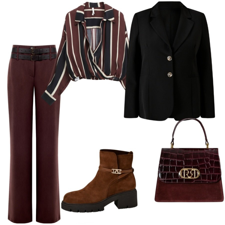 Outfit donna - La camicia con taglio in vita. Stile Casual chic per Serata fuori. Abbinamento con pantaloni, stivaletti, borse a mano, blazer, camicie.