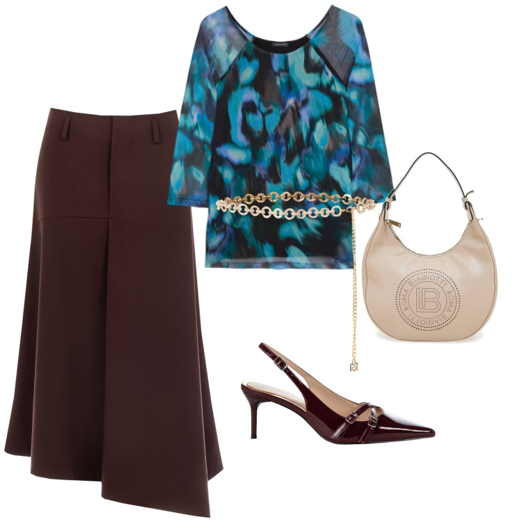 Outfit donna - La gonna marrone. per Tutti i giorni. Abbinamento con gonne longuette, décolleté, cinture, bluse, borse a spalla.