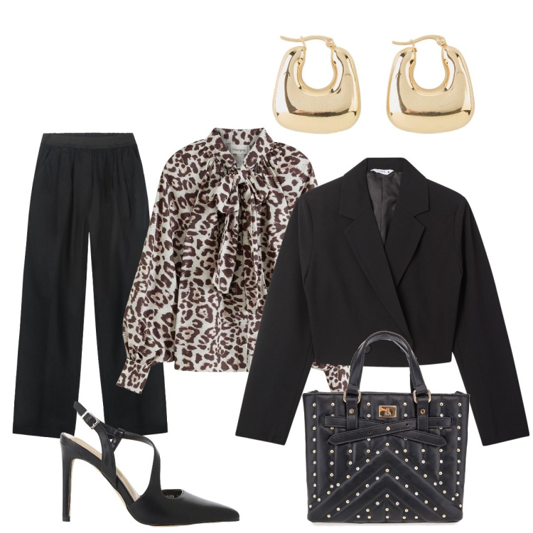 Outfit donna - Total look #2242670. Stile Chic per Tutti i giorni. Abbinamento con camicie, orecchini, blazer, décolleté, borse a mano, pantaloni.