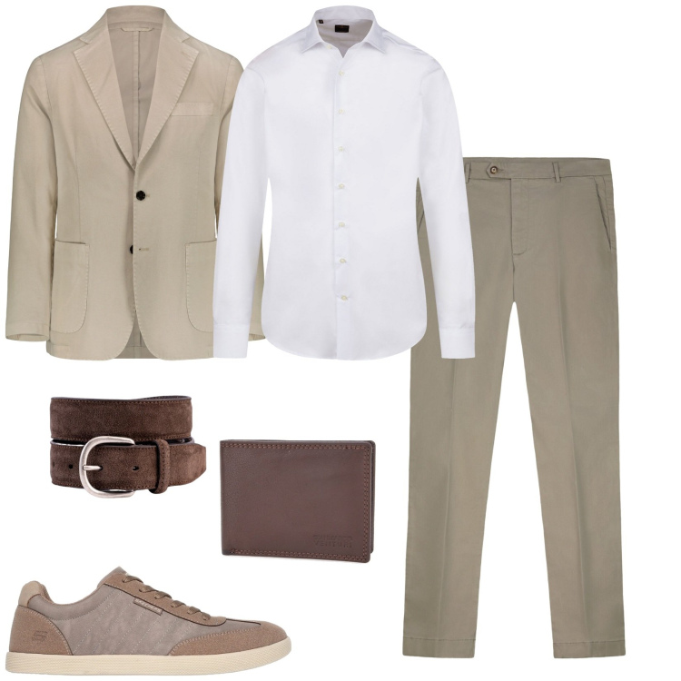 Outfit uomo - Total look #2242690. Stile Casual per Ufficio. Abbinamento con giacche, portafogli, cinture, scarpe stringate, camicie, pantaloni chino.