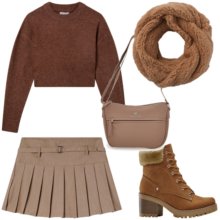 Outfit donna - Fall trends. Stile Preppy per Tutti i giorni. Abbinamento con stivaletti, minigonne, maglieria, sciarpe, borse a tracolla.