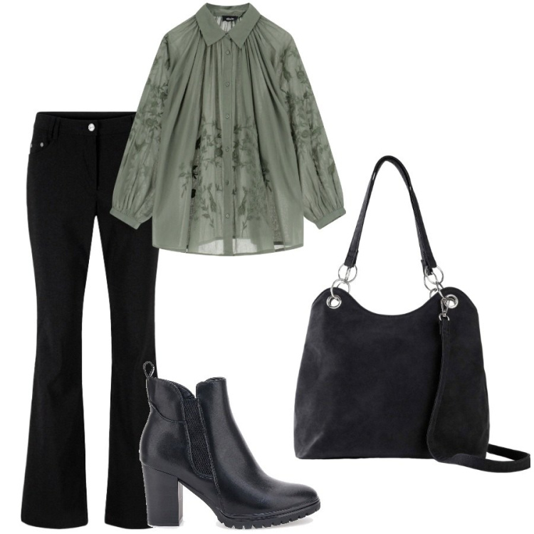 Outfit donna - La blusa con ricami. Stile Casual chic per Ufficio. Abbinamento con pantaloni, borse a mano, camicie, stivaletti.