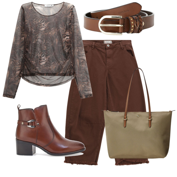 Outfit donna - In centro a fare spese. Stile Casual per Tutti i giorni. Abbinamento con pantaloni, maglieria, cinture, borse tote, stivaletti.
