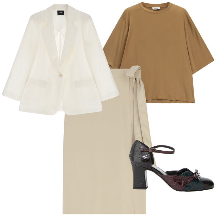 Outfit donna - Dixie new collection. Stile Basic per Tutti i giorni. Abbinamento con blazer, gonne longuette, top, décolleté.