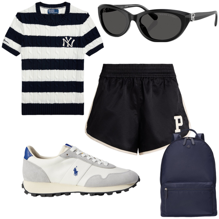 Outfit donna - Lauren I love you. Stile Casual chic per Tutti i giorni. Abbinamento con occhiali da sole, zaini, maglieria, bermuda, sneakers.