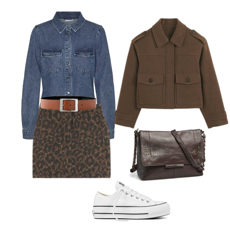 Outfit mujer - Trendy #7377. Estilo Trendy para Todos los días. Combinación con cinturones, bandoleras, minifaldas, sneakers, blazers, camisas.