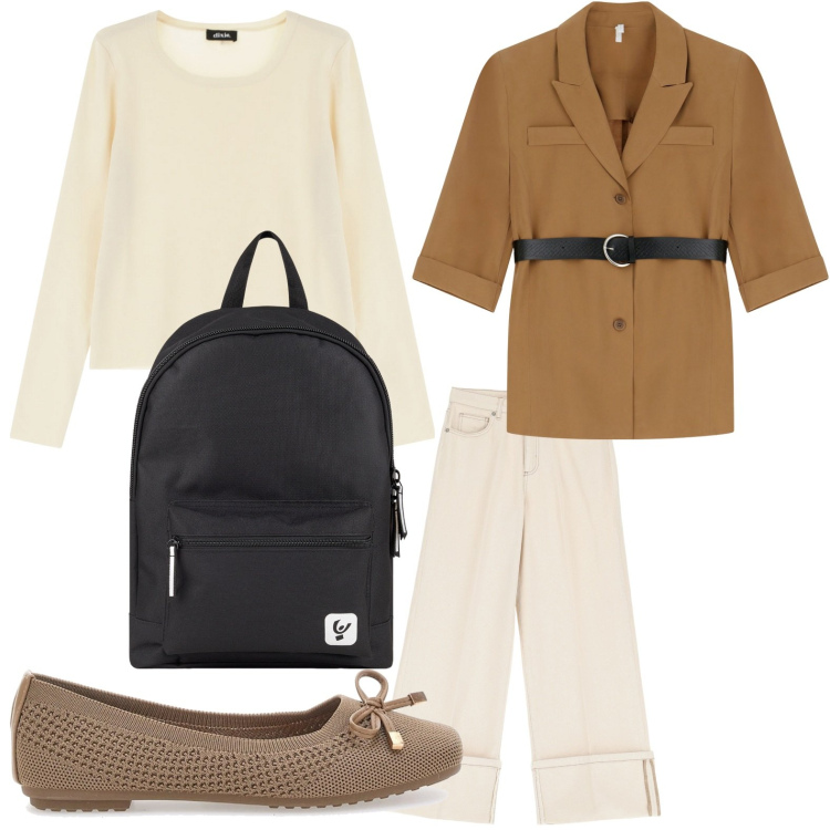 Outfit donna - Comoda e raffinata. Stile Bon Ton per Scuola/Università. Abbinamento con blazer, zaini, pantaloni, pullovers, ballerine.