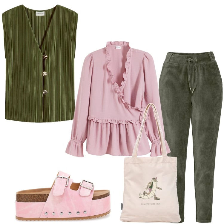 Outfit donna - Elegante con il top-gilet. Stile Boho per Scuola/Università. Abbinamento con pantaloni, top, camicie, shopping bag, ciabatte.