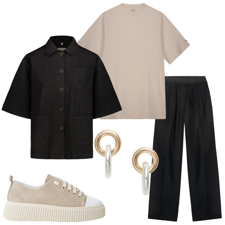 Outfit donna - Doppelganger. Stile Basic per Tutti i giorni. Abbinamento con sneakers, orecchini, pantaloni, blazer, vestiti lunghi.