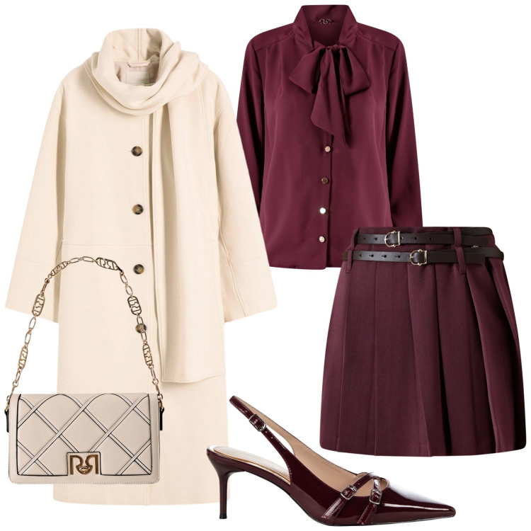 Outfit donna - Total look #2242946. Stile Glamour per Serata fuori. Abbinamento con cappotti, minigonne, décolleté, bluse, borse a tracolla.