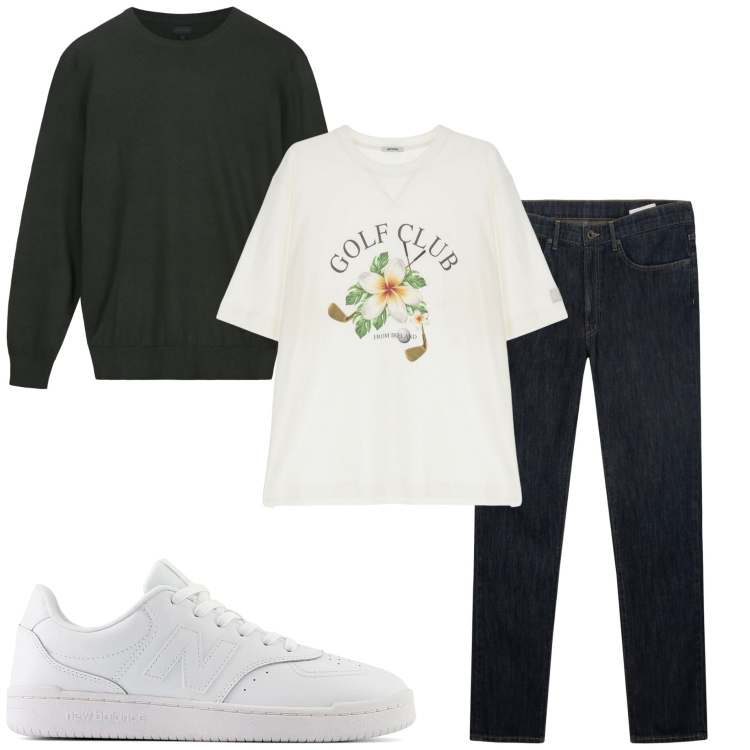 Outfit uomo - Casual style. Stile Casual per Tutti i giorni. Abbinamento con t-shirt, jeans, maglieria, sneakers.