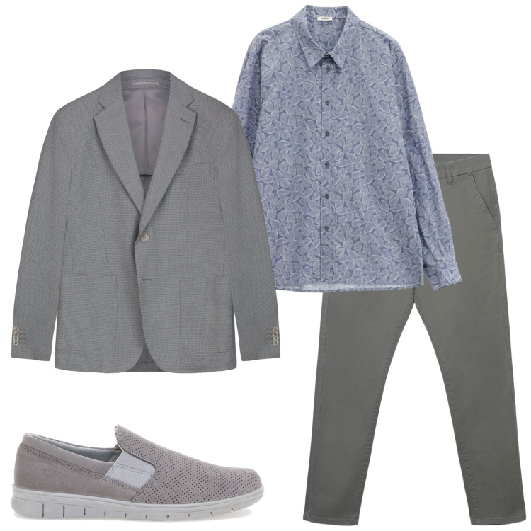Outfit uomo - Tonalità di grigio. Stile Urban per Serata speciale. Abbinamento con pantaloni chino, camicie, scarpe stringate, giacche.