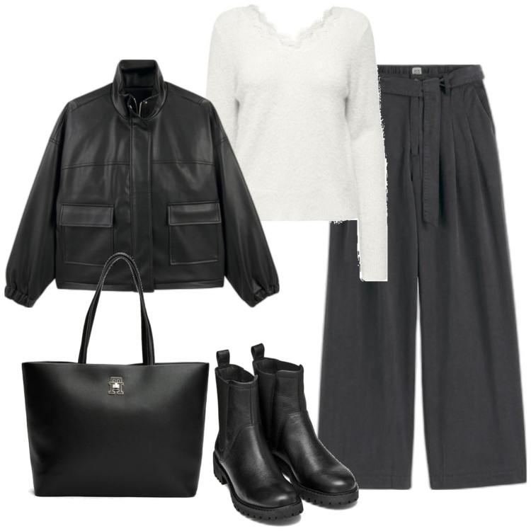 Outfit mujer - Casual #10028. Estilo Casual para Todos los días. Combinación con prendas de punto, pantalones, blazers, botines chelsea, bolso tote.