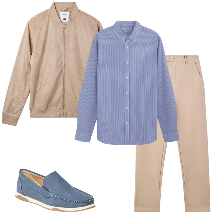 Outfit uomo - In ufficio. Stile Urban per Ufficio. Abbinamento con scarpe stringate, camicie, bomber, pantaloni chino.